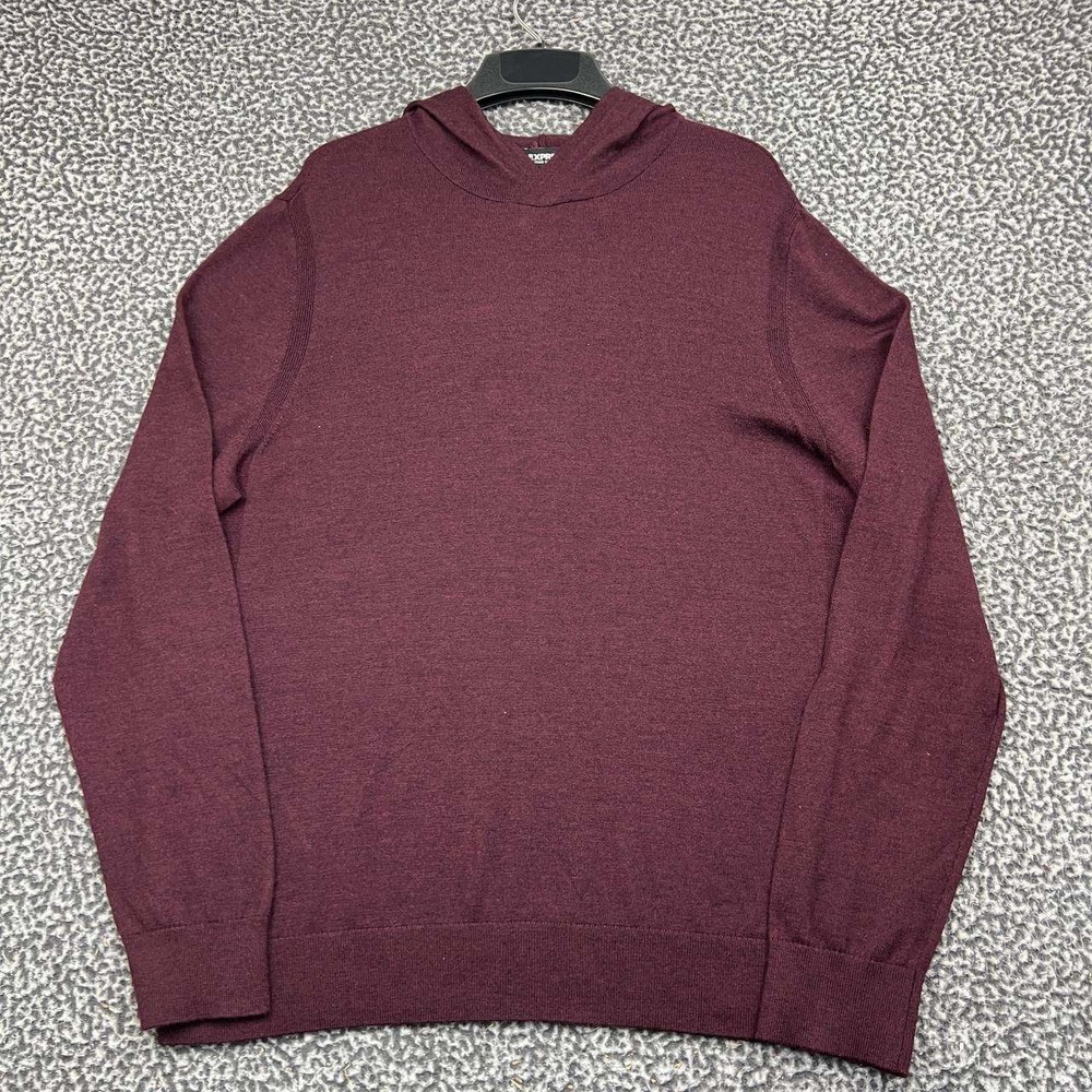 Express Hoodie Men XL Red Long Sleeve Merino Wool Blend Pullover